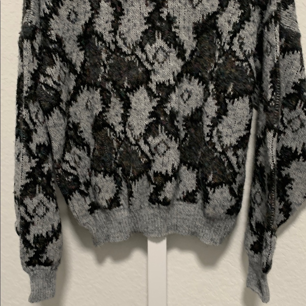 Vintage Italian Gray Boho Abstract Print Wool Blend Pullover Sweater - Picture 4 of 7